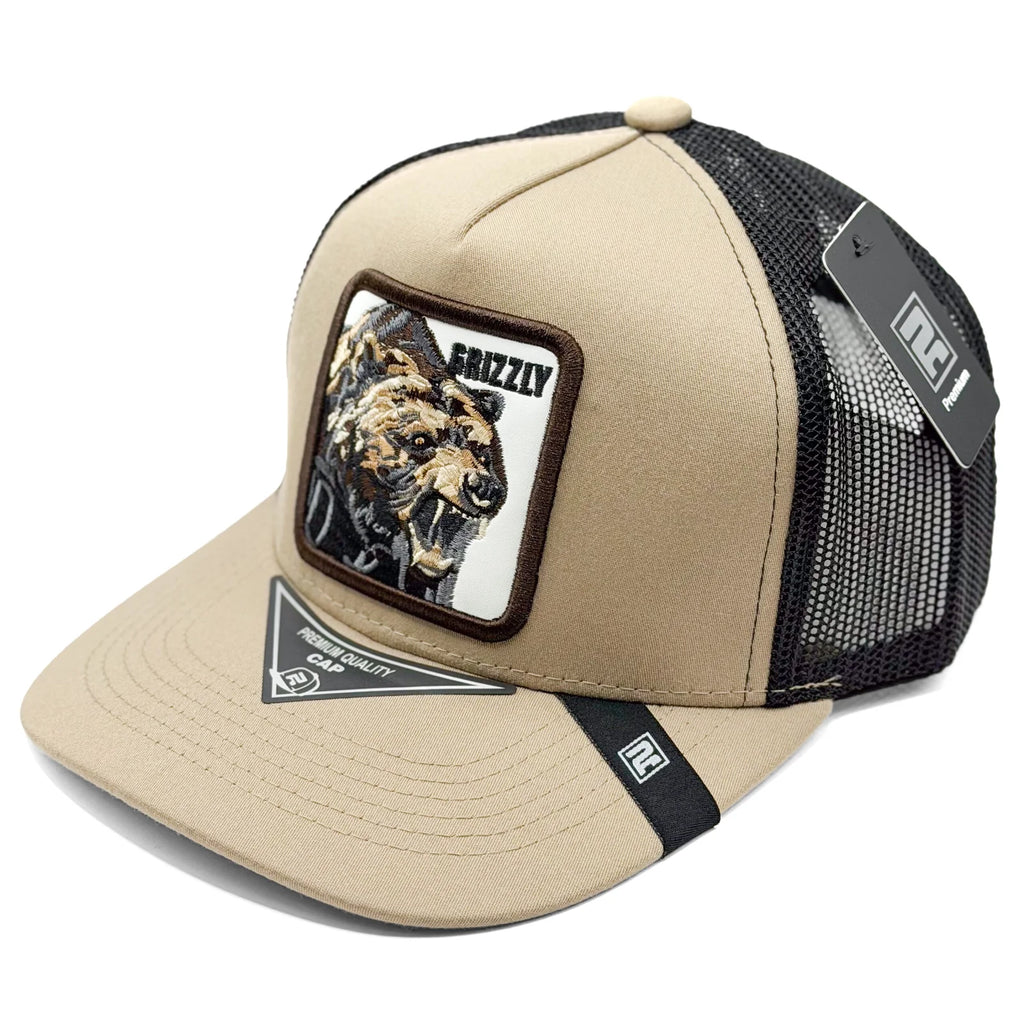 Jockey de malla negro beige con parche de oso estilo trucker Cauroloco